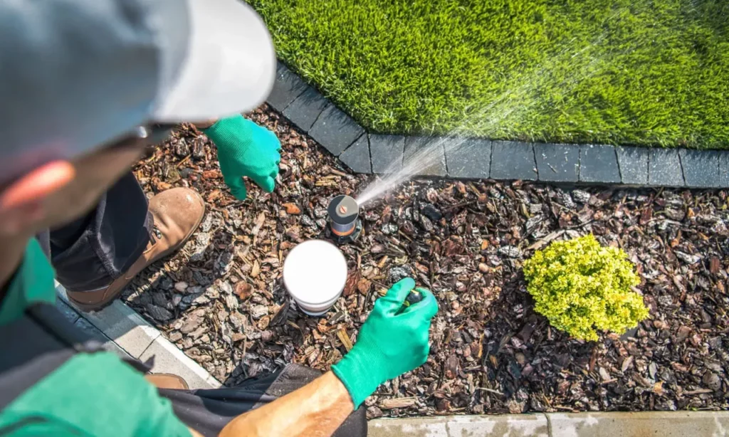 lawn squad employee tending to sprinklers